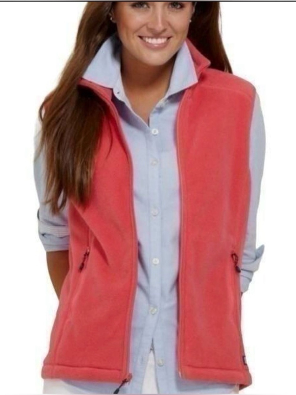Vineyard Vines Martha's Vineyard Full-Zip Fleece Vest Coral Pink Size Large